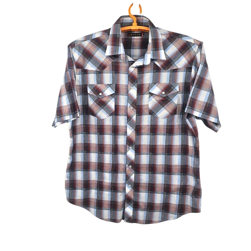 Roper Men's 2XL Western Plaid Pearl Snap Short Sleeve Shirt